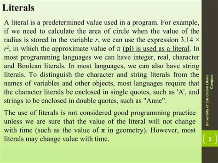 In programming what is a literal?